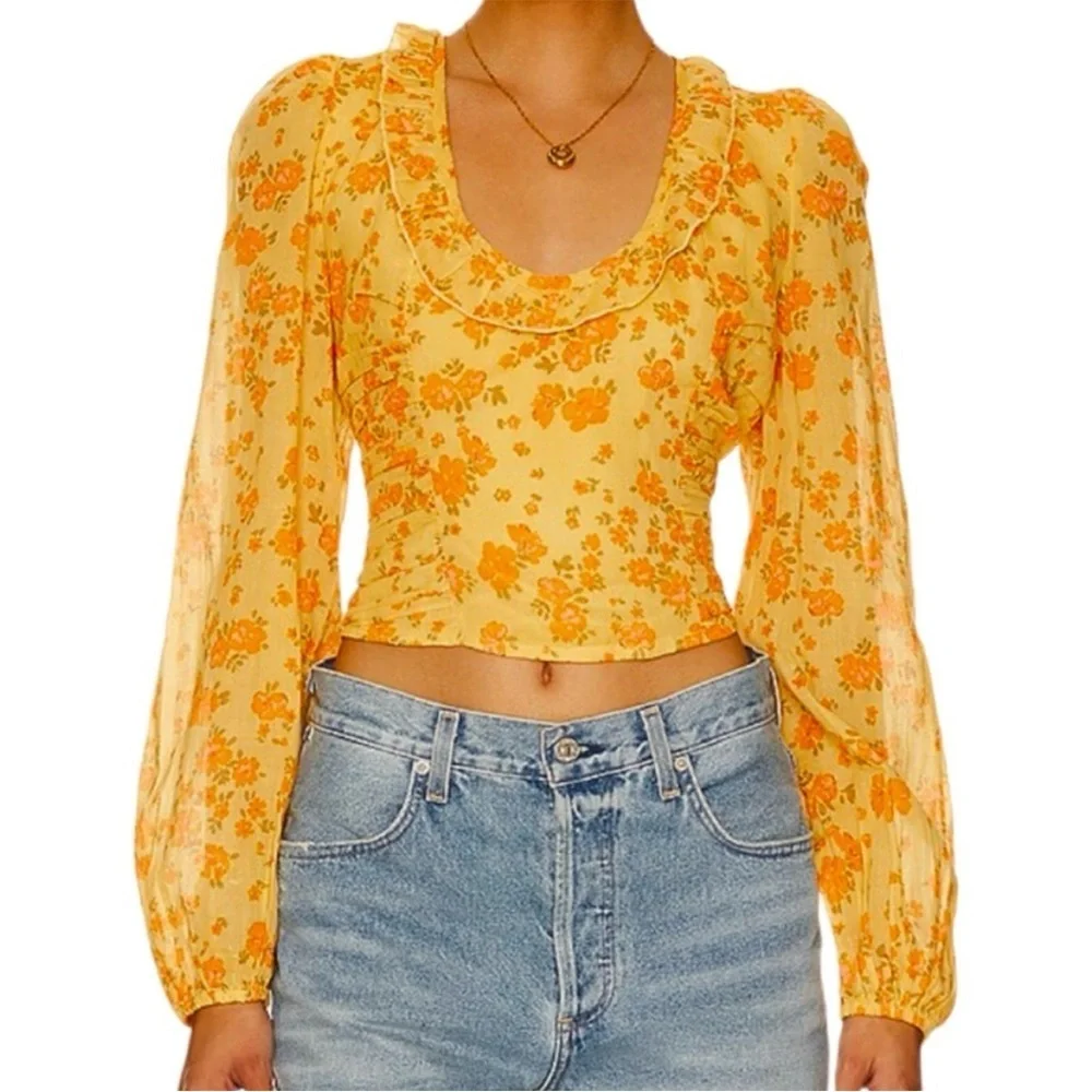 EUC Free People Another Life Crop Top Floral Honey Combo Size Medium